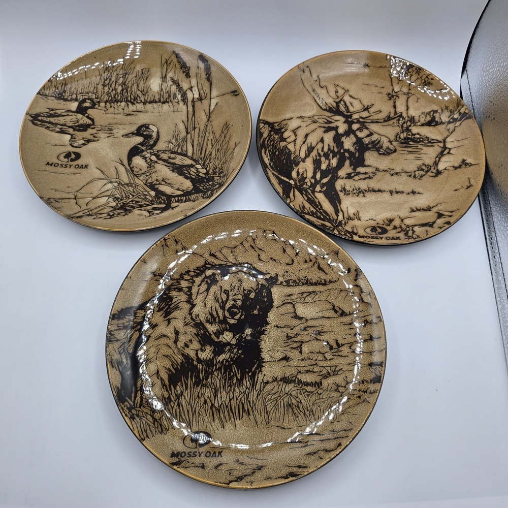 Set Of Three Mossy Oak Wildlife‎ Small Plates 8 3/4" Elk Bear Duck